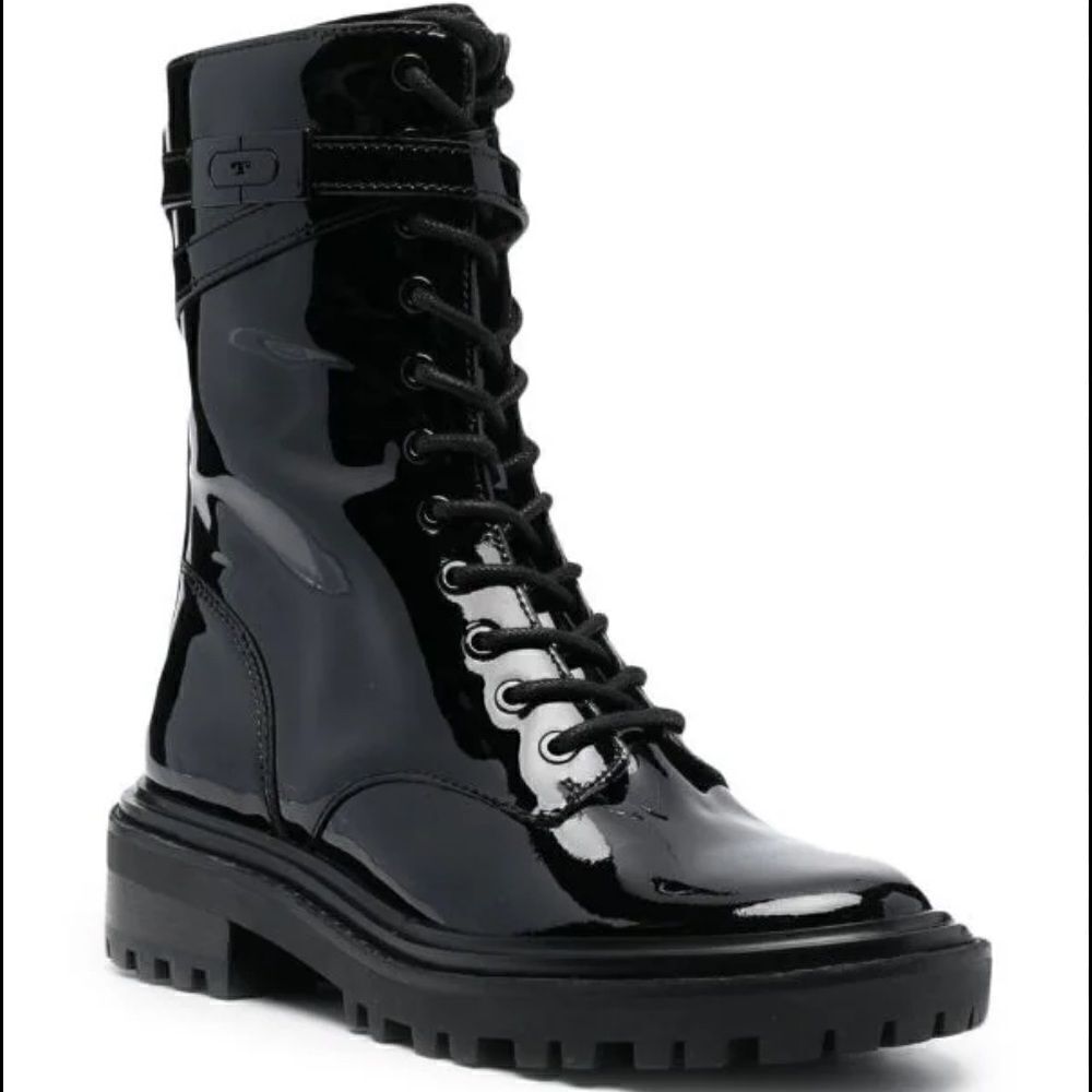 NEW Tory Burch patent leather finish T hardware combat boot size 7M